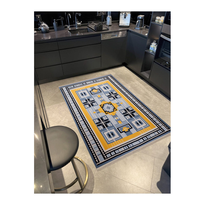 Tapis lavable à motif géométrique à motif géométrique jaune et jaune Waso, Sous-tapis rectangulaire de 3 pi 3 po x 4 pi 11 po