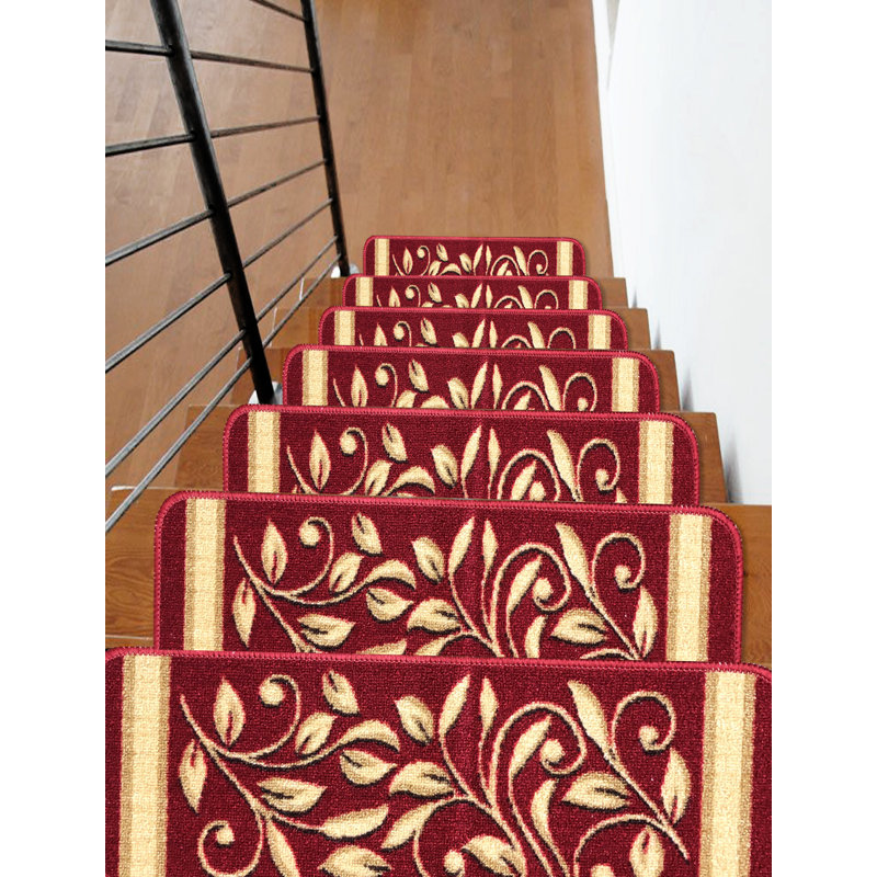 Tapis d'escalier antidérapant Doli, Rouge, Ensemble de 7