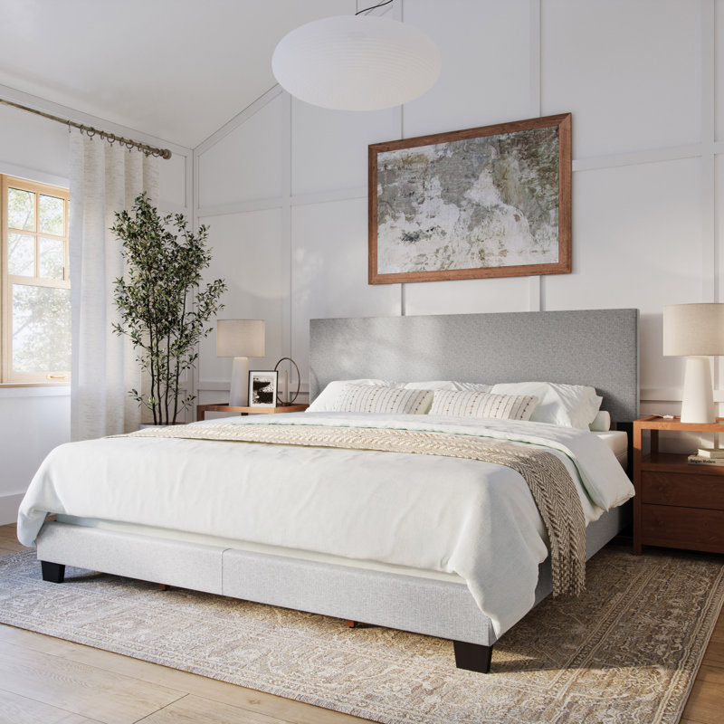 Lit tapissier Arlea, Très grand, Polyester gris clair