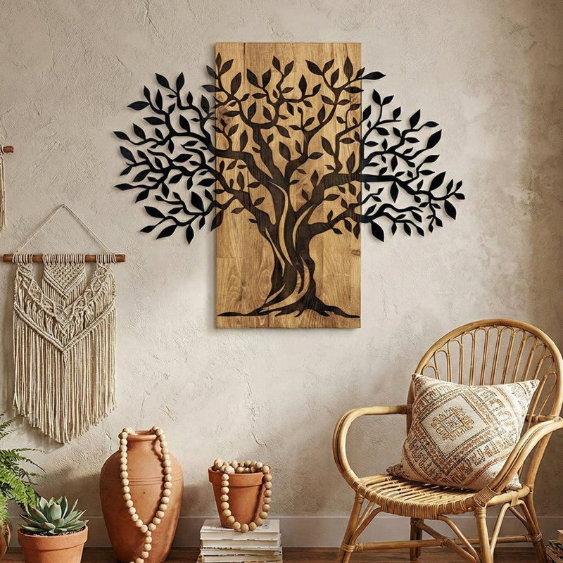 Décoration murale arbre en bois et métal