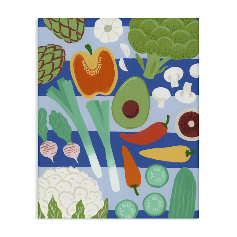 Légumes de cuisine sur toile rayée, design par Courtney Haley, H 20 po x l 16 po