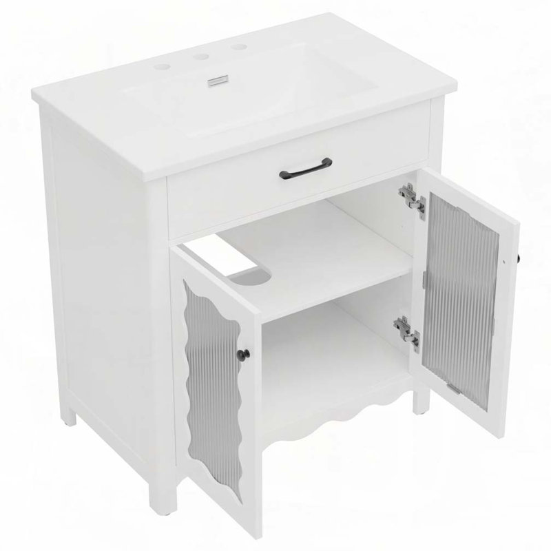 Meuble-lavabo 31 po avec verre trempé, Blanc