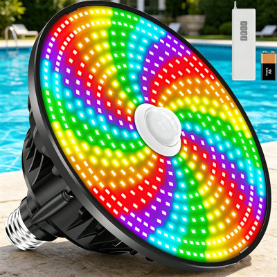 Ampoule à DEL 12 couleurs RVBW, équivalente à 70 W avec télécommande, base E26, luminosité et vitesse réglables, pour un luminaire de piscine creusée, décoration de fête de nuit
