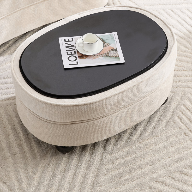 Repose-pieds rembourré 30 po en chenille, Beige