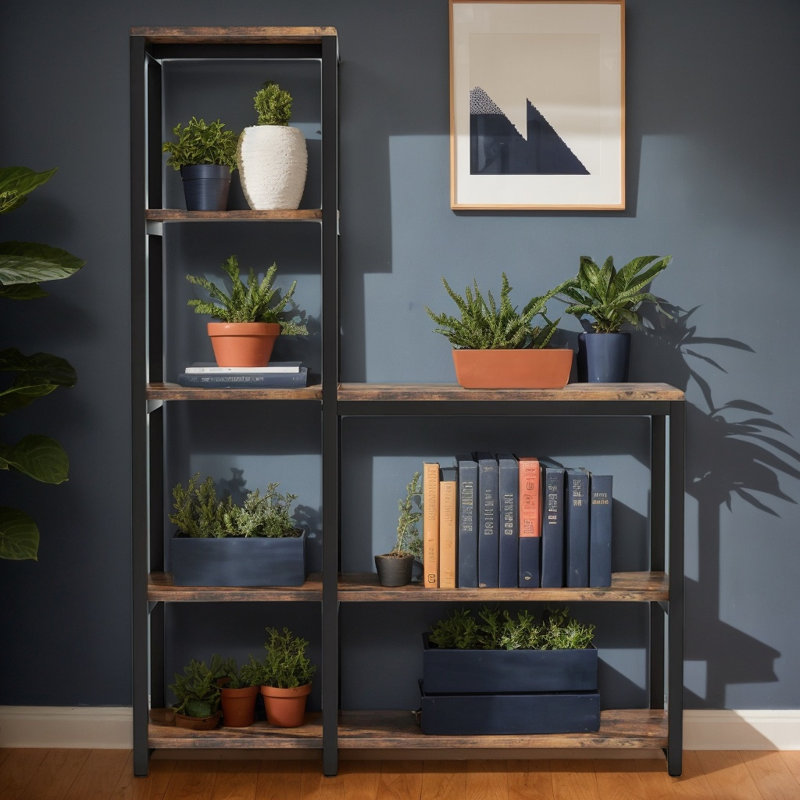 Bibliothèque autoportante à 5 niveaux avec étagère, étagère haute et étagère de rangement pour le salon et le bureau personnel