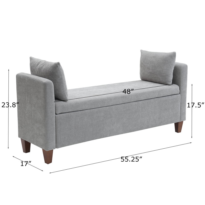 Shaneta 55.25" Upholstered Storage Bench with Arm, Gray