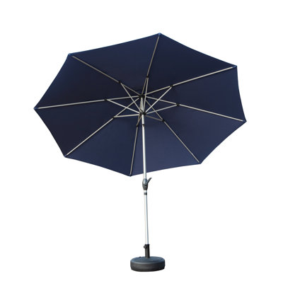 Parasol de patio 10 pi, parasol de table d'extérieur avec bouton-poussoir inclinable et manivelle, parasol de marché imperméable avec protection contre les rayons UV avec 8 nervures robustes pour le jardin, la cour arrière, la piscine (bleu marine) - Base non incluse