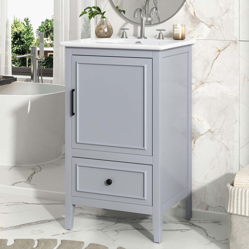 Grey 20-Inch Freestanding Bathroom Vanity with Ceramic Sink