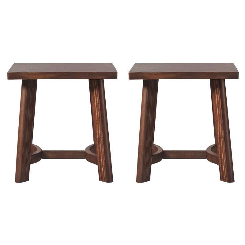  2-Pack Modern Farmhouse Rustic Solid Wood Square Side Tables, Medium Brown
