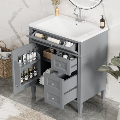 Meuble-lavabo de salle de bain avec lavabo, meuble de rangement pour salle de bain avec tiroir basculant, lavabo simple