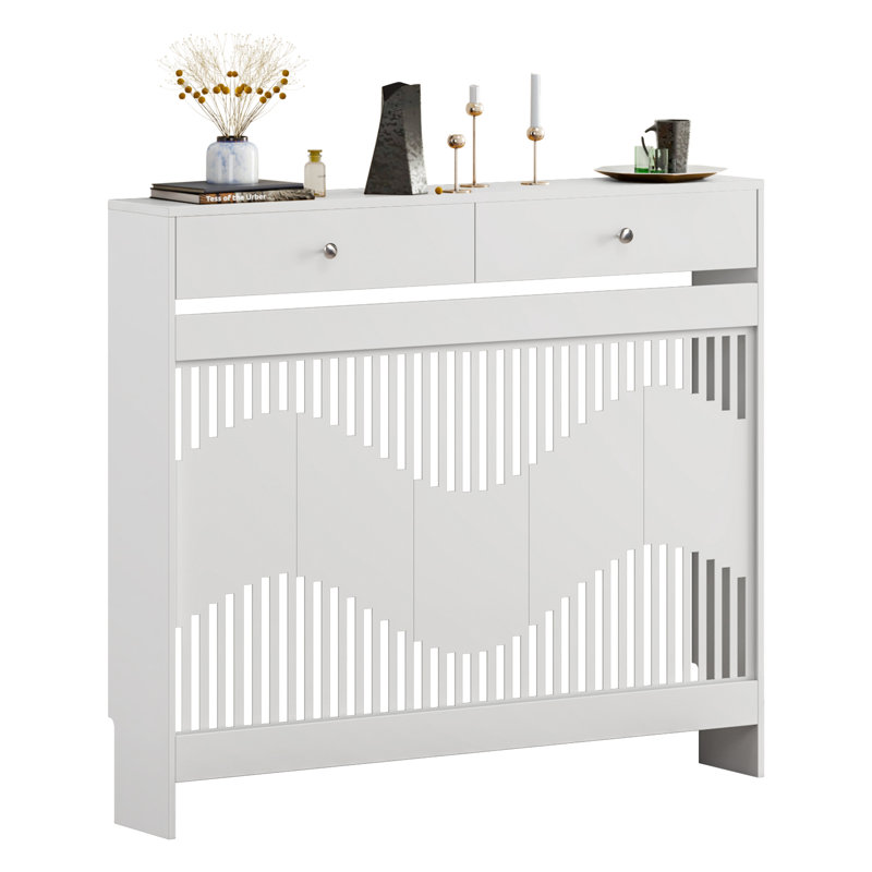 Radiator Cover With Drawers, Modern Mdf Wood Cabinet Shelf Heating Cover For Living Room Bedroom Hallway, White