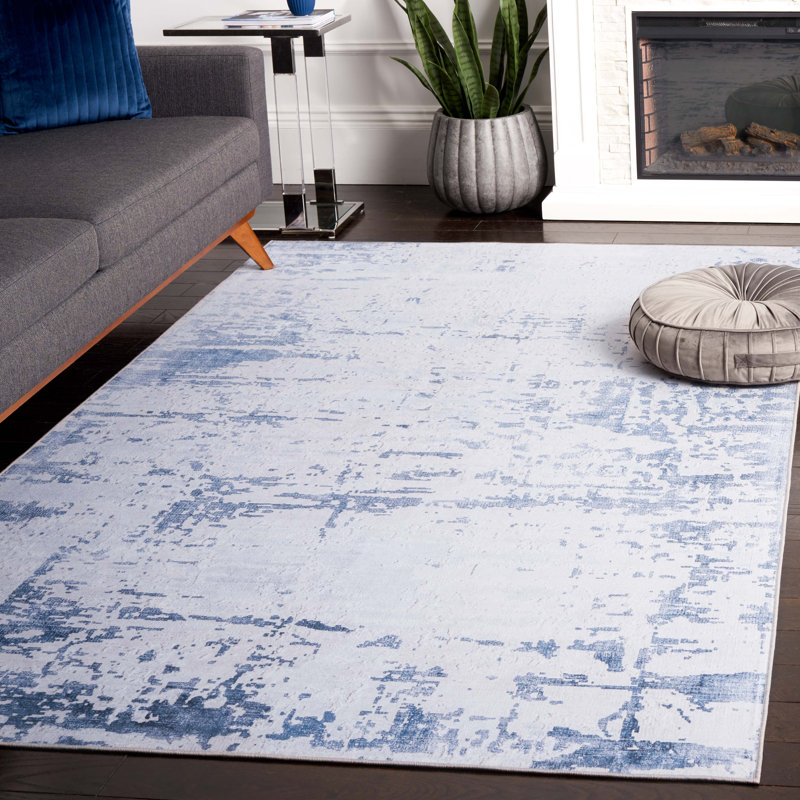 Tapis abstrait gris en polyester tissé à la machine, Rectangle de 5 pi x 8 pi