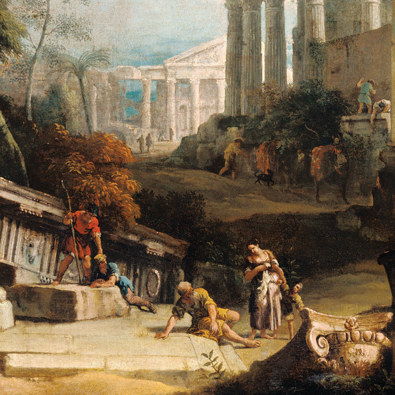 Landscape With Classical Ruins And Figures, 1730 Print by Marco Ricci, 20.25" H x 25.25" W x 1.875" D
