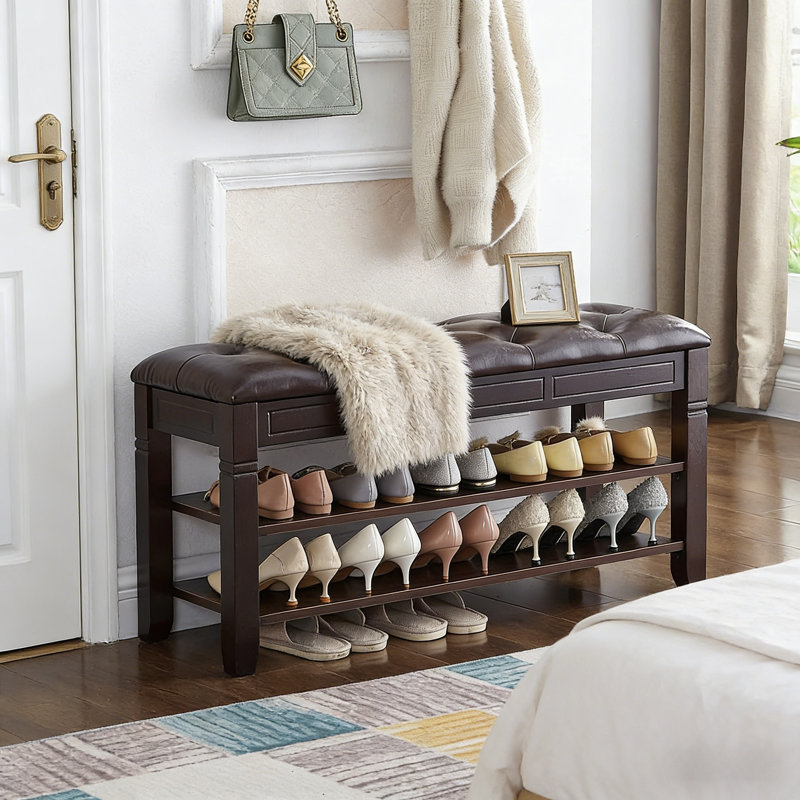Banc de rangement rembourré en bois massif pour hall d'entrée, 18.9" H x 39.4" W x 13.8" D