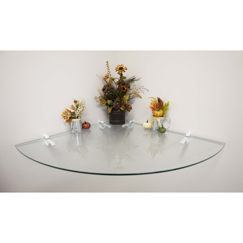 Daesean Glass Corner Shelf, White, 3" H x 20" W x 20" D
