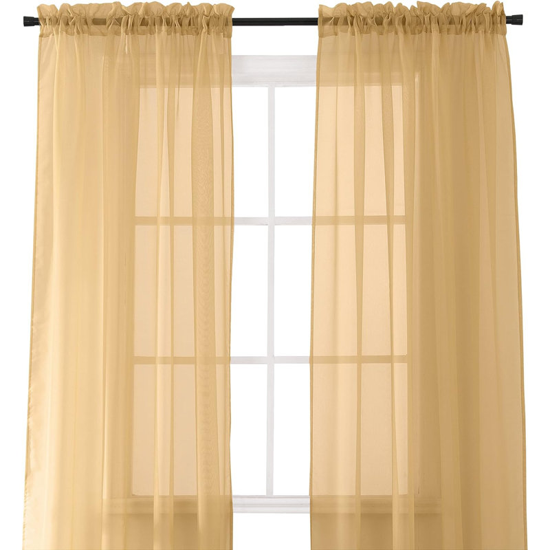 Yaelle Semi Sheer Curtain Pair, 40" W x 84" L, Tan