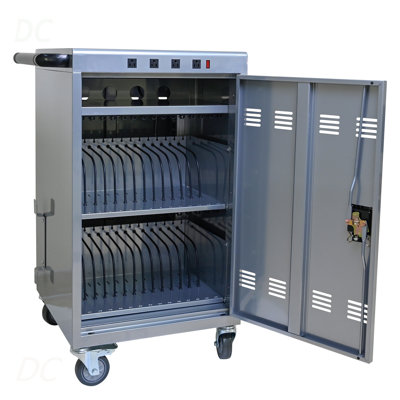 Mobile Charging Cart And Cabinet For Tablets Laptops 35-Device (B30PLUS)-Silver, Sideboard