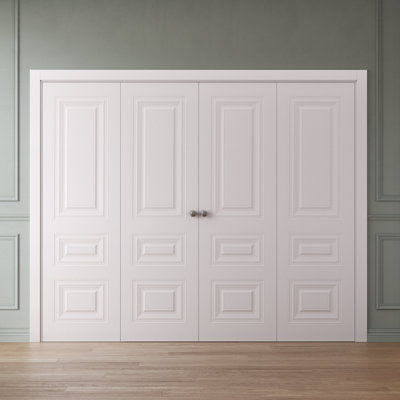 Sliding Closet Double Bi-Fold Doors  | ESSENTIAL 1233 White | Sturdy Tracks Moldings Trims Hardware Set | Wood Solid Bedroom Wardrobe Doors