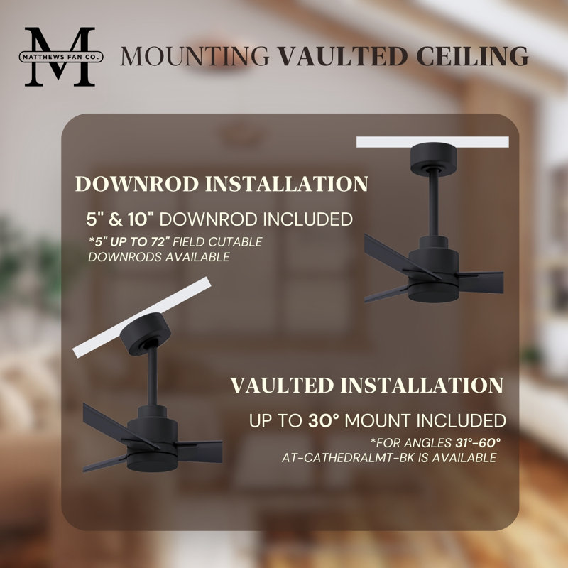 Alessandra Outdoor Downrod Ceiling Fan, Matte Black, Matte Black