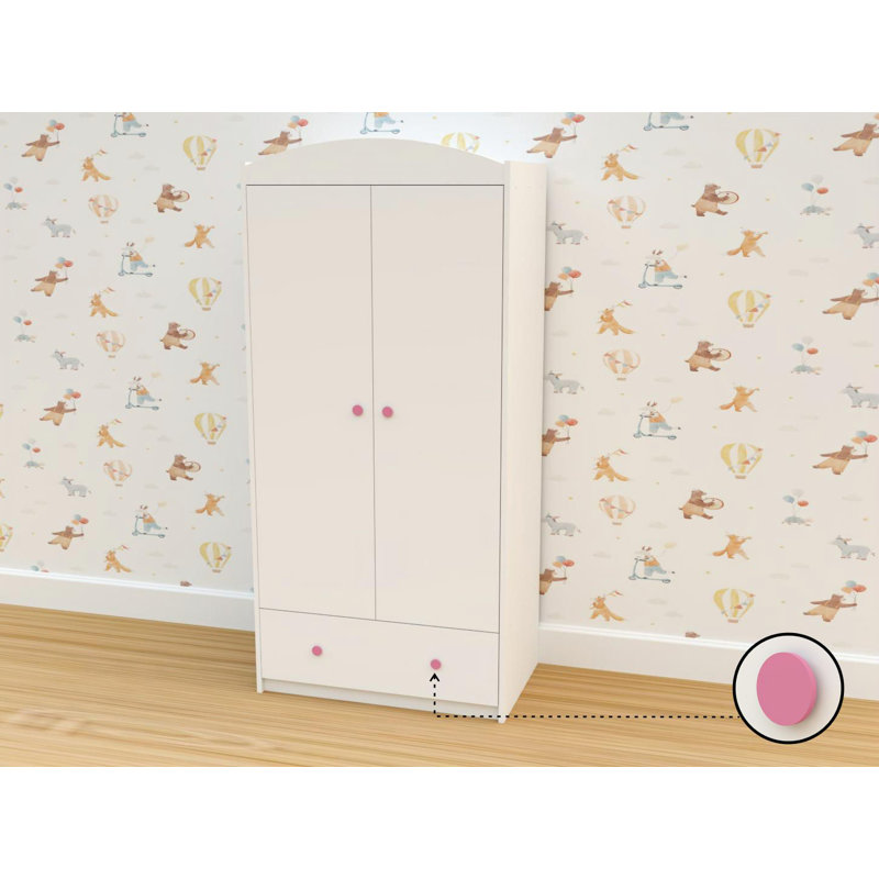 Plumley 2 Door Wardrobe, White/Pink
