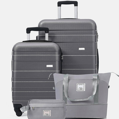 4-Piece Luggage Set  - 20in Carry-On, 28in Checked Suitcase with TSA Lock Travel Duffel Bag Wet-Dry Toiletry Bag,grey