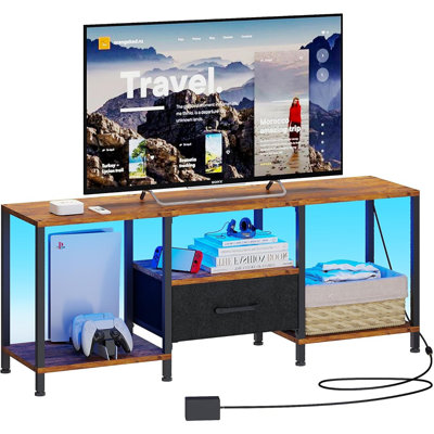 Meuble télé avec lumières DEL, centre de divertissement avec tablettes ouvertes et tiroir en tissu, console multimédia pour téléviseur de 55 po
