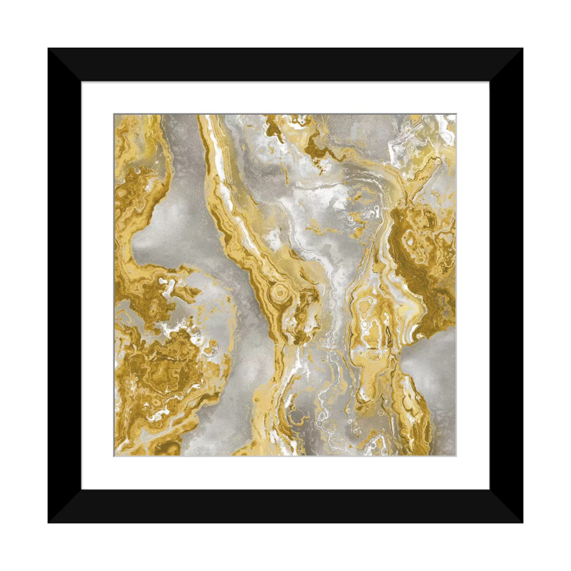 «Onyx Golden», impression sur toile, H 16 po x l 16 po x P 1 po, Papier d'art encadré noir, Blanc
