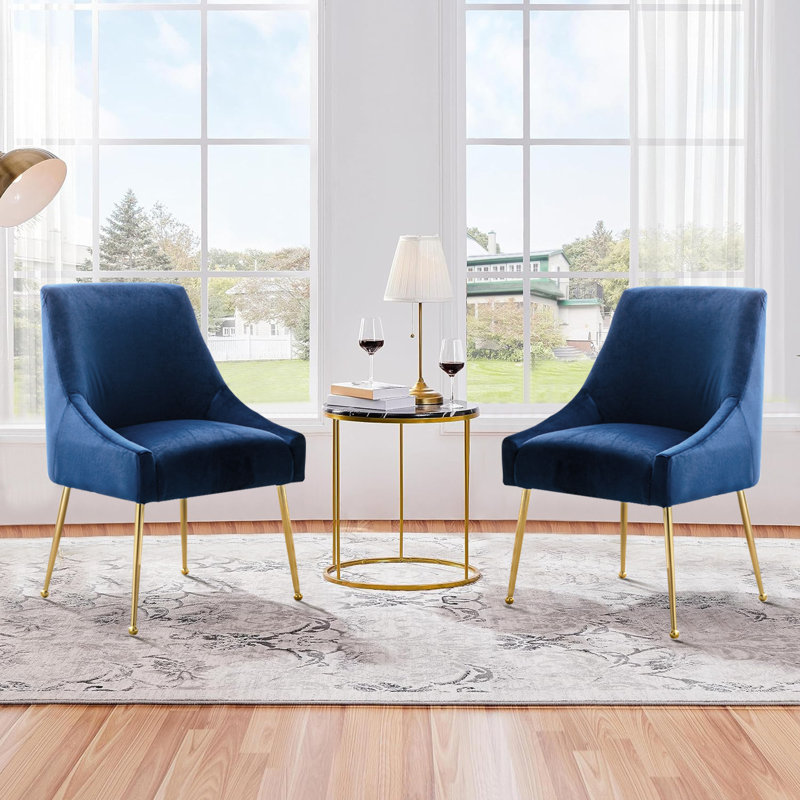  Chaise d'appoint rembourrée Krafick, Velours bleu marine