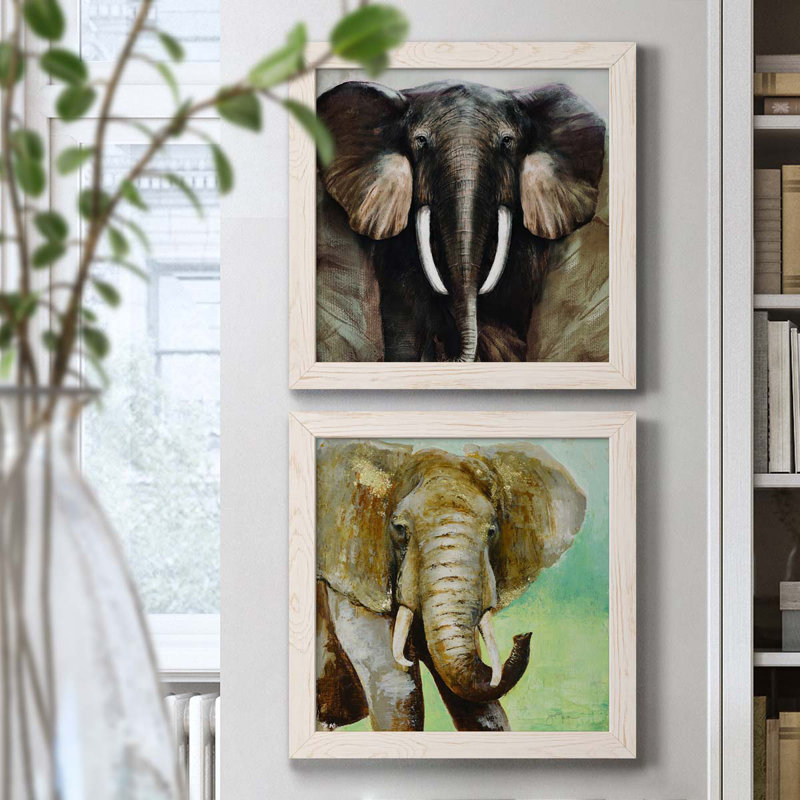 Majestic Encounter - Ensemble de 2 peintures sur toile encadrées, H 17 po x l 34 po x P 1,5 po, Cadre blanc