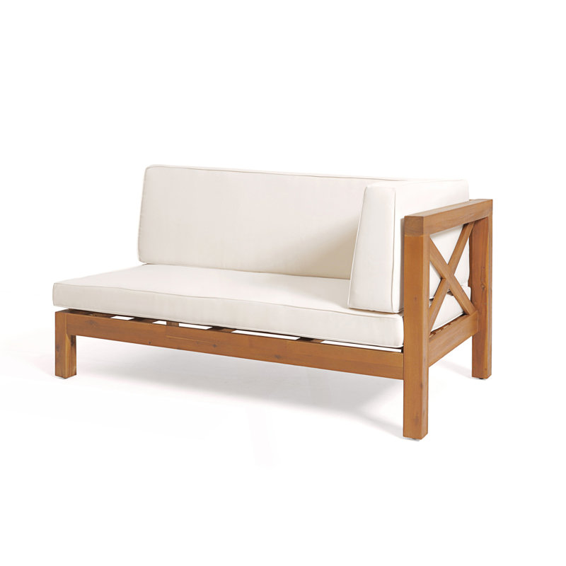 Banc de coin en X à dossier droit avec coussin, Beige