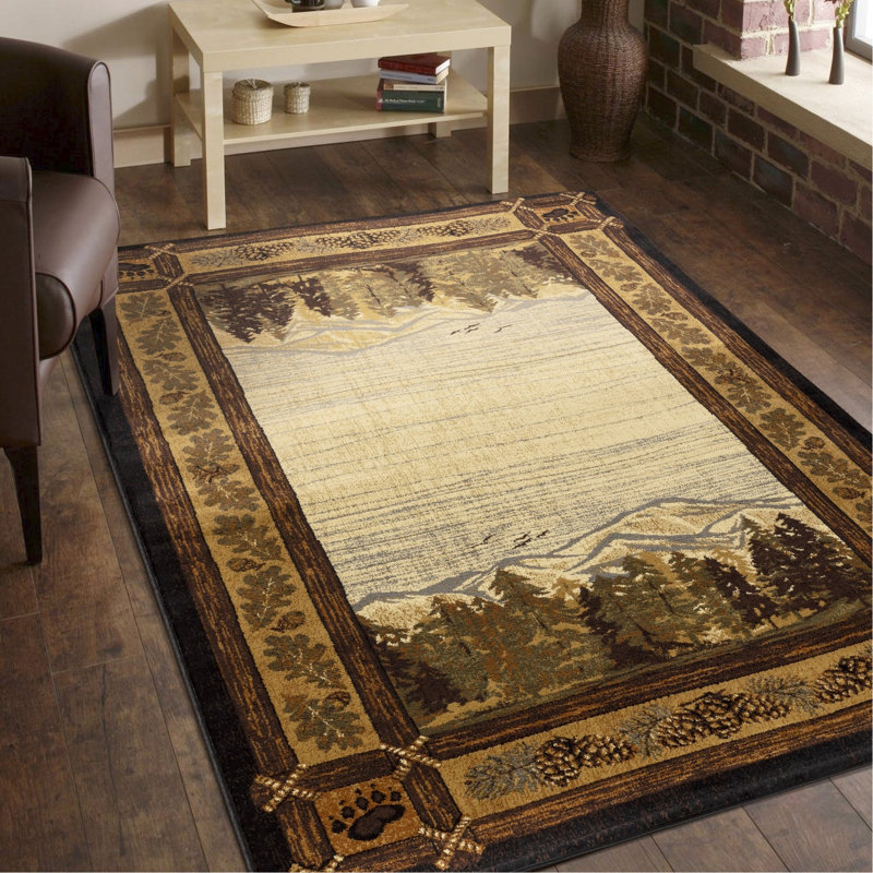 2 Ft. 7 In. X 3 Black Lodge Area Carpet - Captivating Earth And Forest Designs Polypropylene Stain Rug Mountain Themes