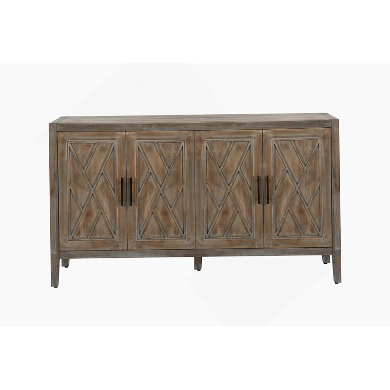 4 Door Wooden Twill Sideboard American Country Vintage Old Living Room, Antique Gray