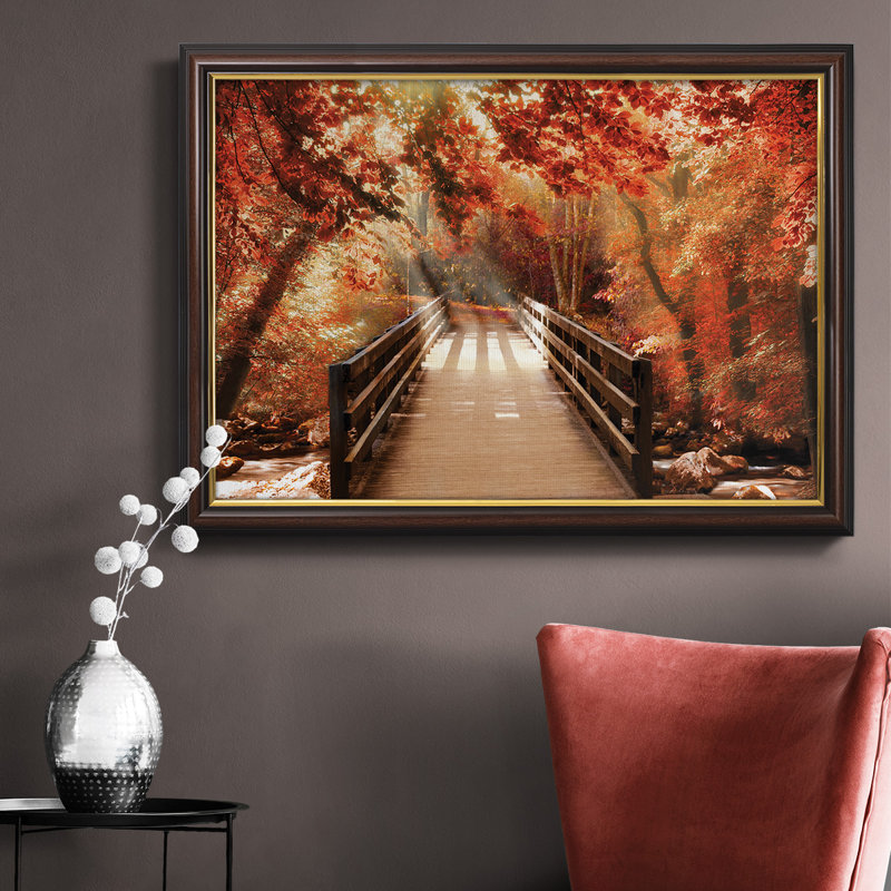 Autumn Bridge, toile encadrée de qualité supérieure - prête à être accrochée, L 16 po x H 20 po x P 2,5 po