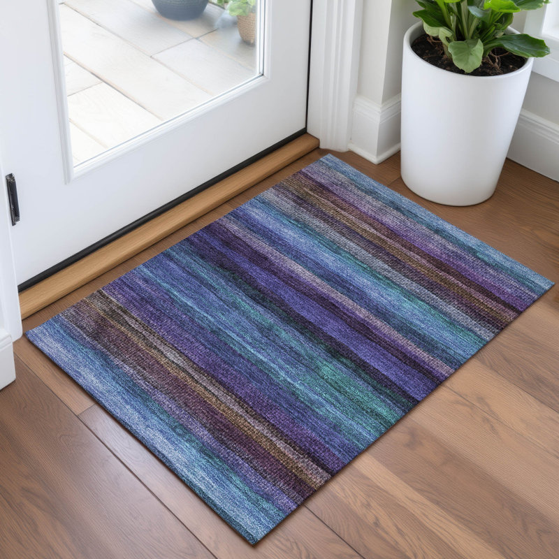 Machine Washable Indoor/Outdoor Xhevrie Blue Rug, Rectangle 1'8" x 2'6"
