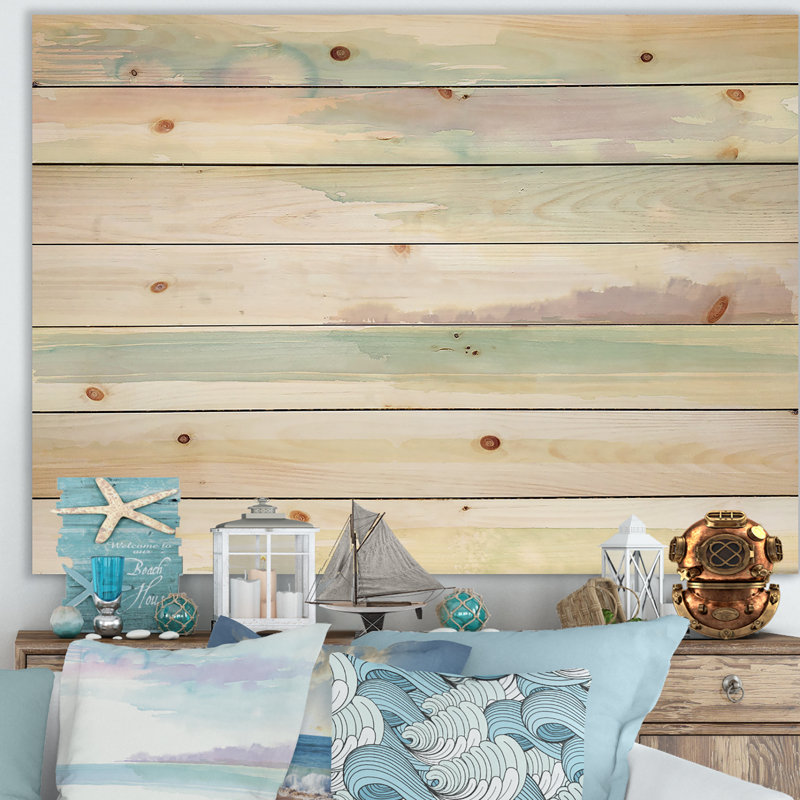 Horizon - reproduction côtière sur bois de pin naturel, H 36 po x l 46 po x P 1,5 po