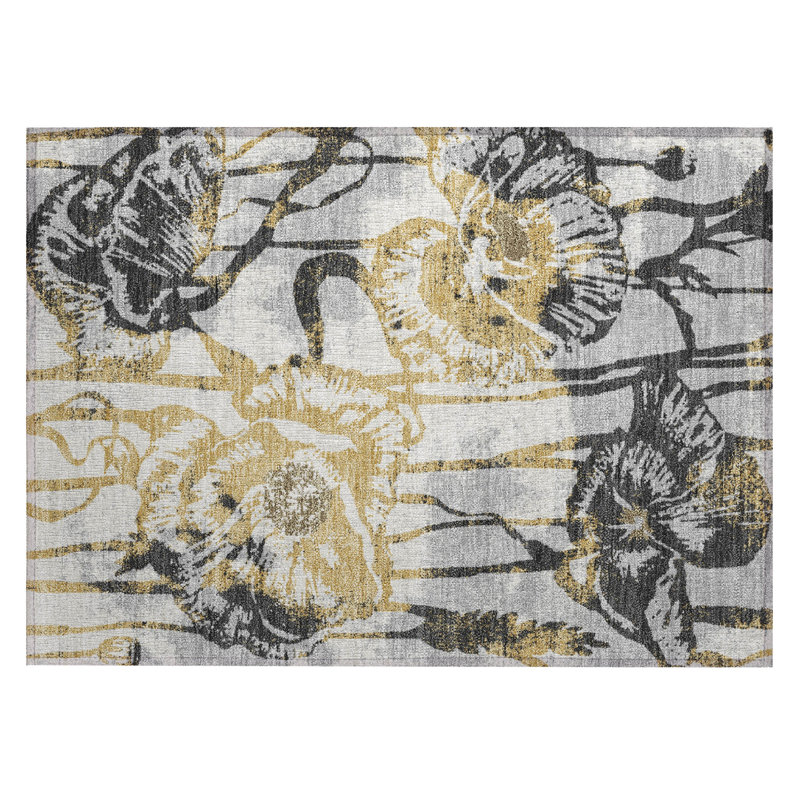 Machine Washable Indoor/Outdoor Chantille ACN2894 Floral Rug, Pewter, 2'6" x 3'10"