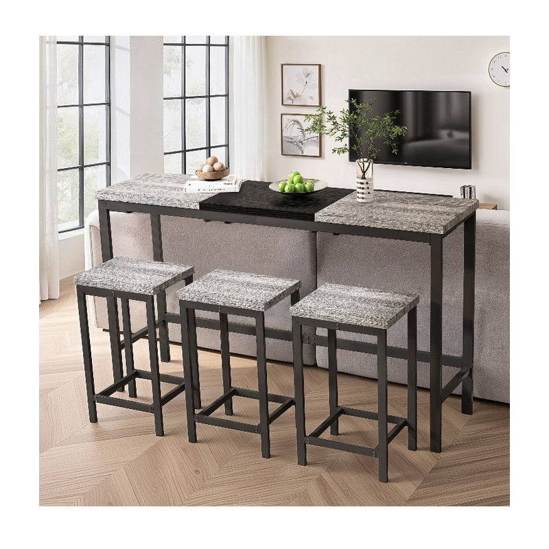 Ensemble de table de salle à manger de style pub et cuisine - 3 tabourets suspendus, design long et moderne pour la maison