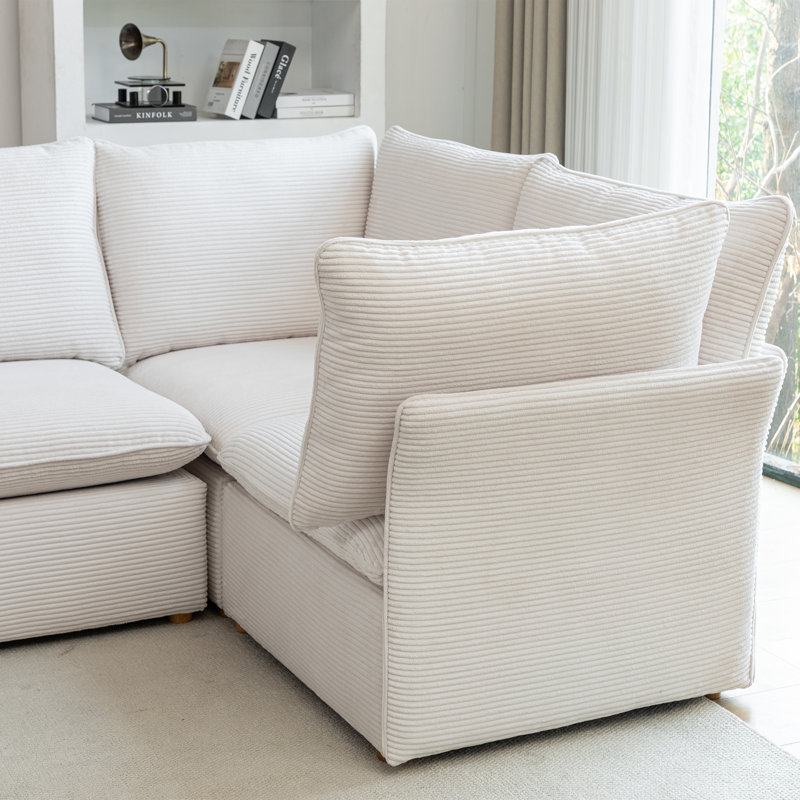 Canapé modulaire Hepworth Dejohn, H 36 po x l 95,5 po x P 62,5 po, Velours côtelé blanc