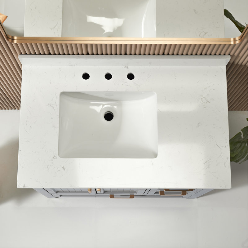 Fully Assembled 36" Freestanding Single Sink Bathroom Vanity With 2 Handles Sets