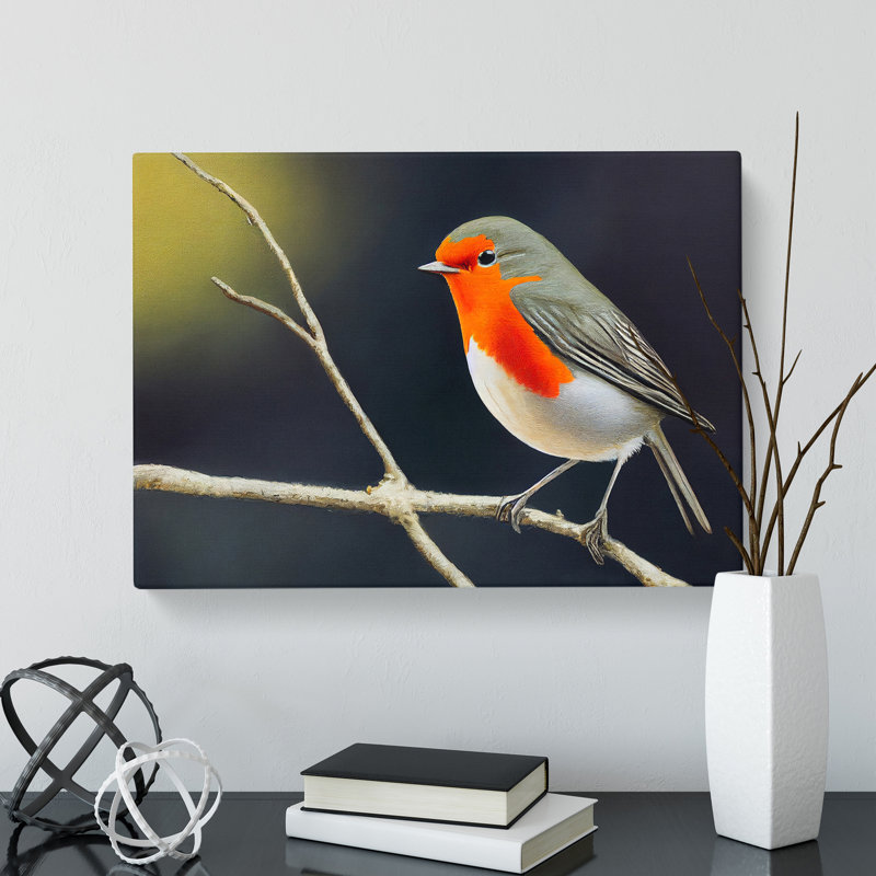 Effervescent Robin Bird - Wrapped Canvas Print, 35cm H x 50cm W x 3cm D