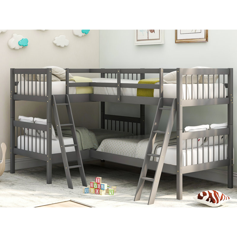 Abigel Kids Twin Over Twin Bunk Bed, Gray