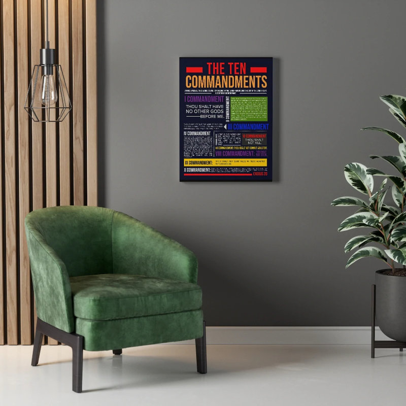 Ten Commandments Canvas Print Scripture Wall Art Christian Home Decor Black Back