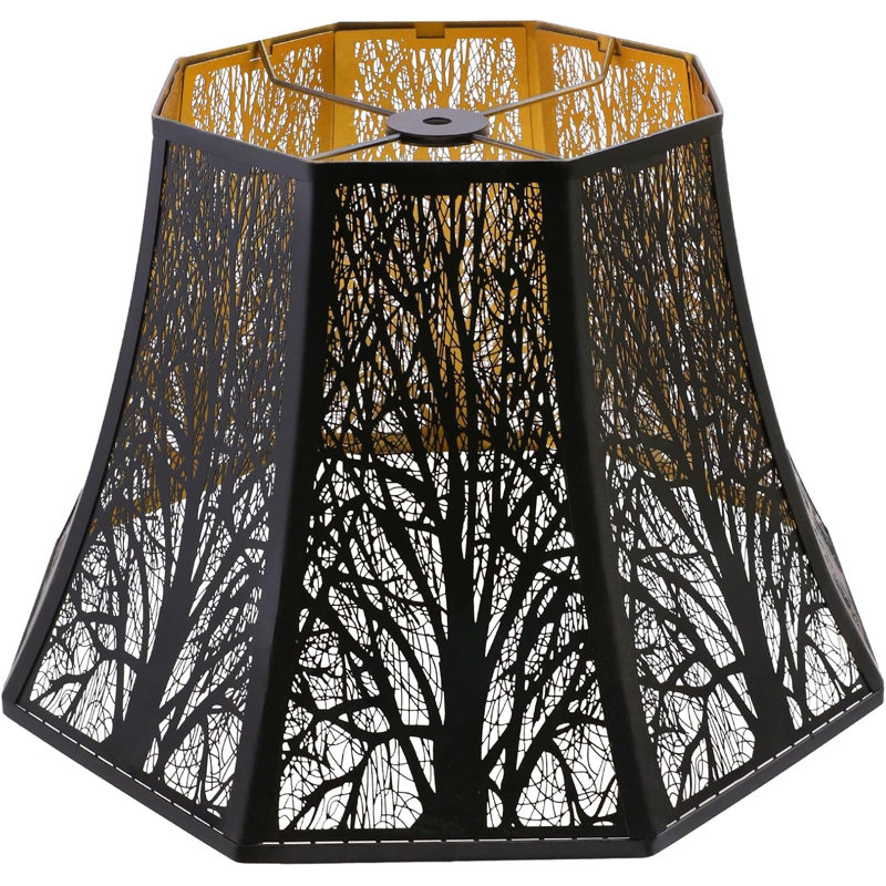 Couvercle octogonal octogonal en bois et fer (noir à l'extérieur et doré à l'intérieur) 7,9 x 13,8 x 8,7 po (200 x 350 x 220 mm)