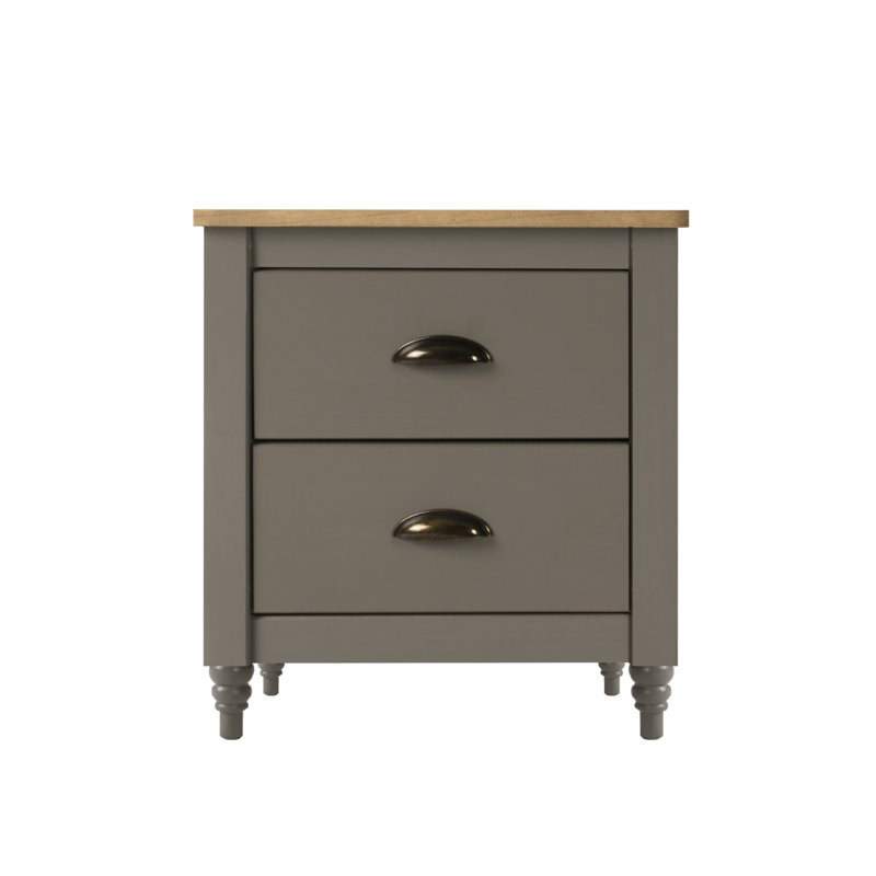 Larkste 35cm W Solid Wood Bedside Table, Grey/Oak