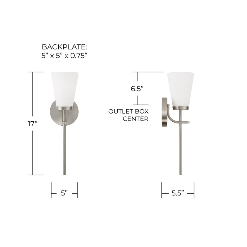 5" W x 17" H 1-Light Wallchiere Sconce in Brushed Nickel with Tapered Soft White Glass, Brushed Nickel