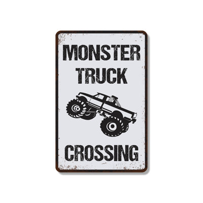 Monster Truck Crossing (2 Pack) 7 Inch x 10 Inch Aluminum Sign