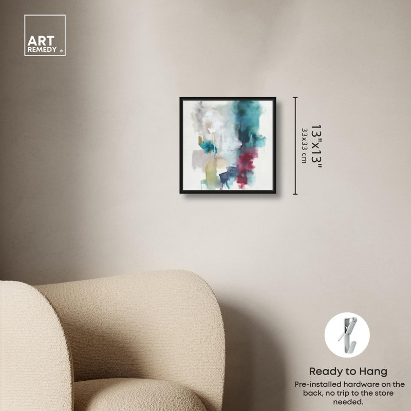 Art Remedy, toile abstraite, île émeraude IV, H 13 po x l 13 po, Cadre flottant noir