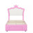 Twin Size Upholstered Bed Frame With LED Lights, Modern Upholstered Princess Bed With Crown Headboard, A Drawer, Pink+White-203426075