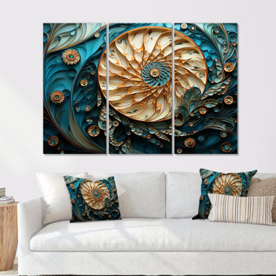 Or et bleu, Nautilus vortex - ensemble d'art mural Nautilus