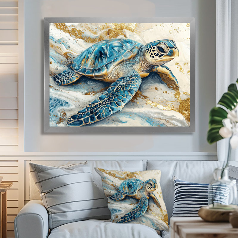 Colen Marble The Turtle S Voyage I - Tortue, art mural, Reproduction encadrée d'une seule photo, Argent argent